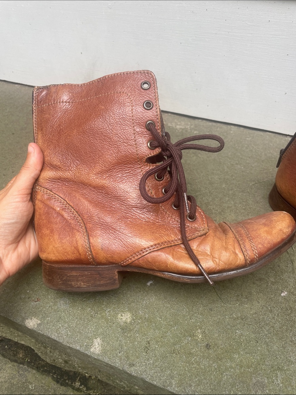 Steve Madden Cognac Brown Leather Lace-Up Ankle Boots - Picture 2 of 16